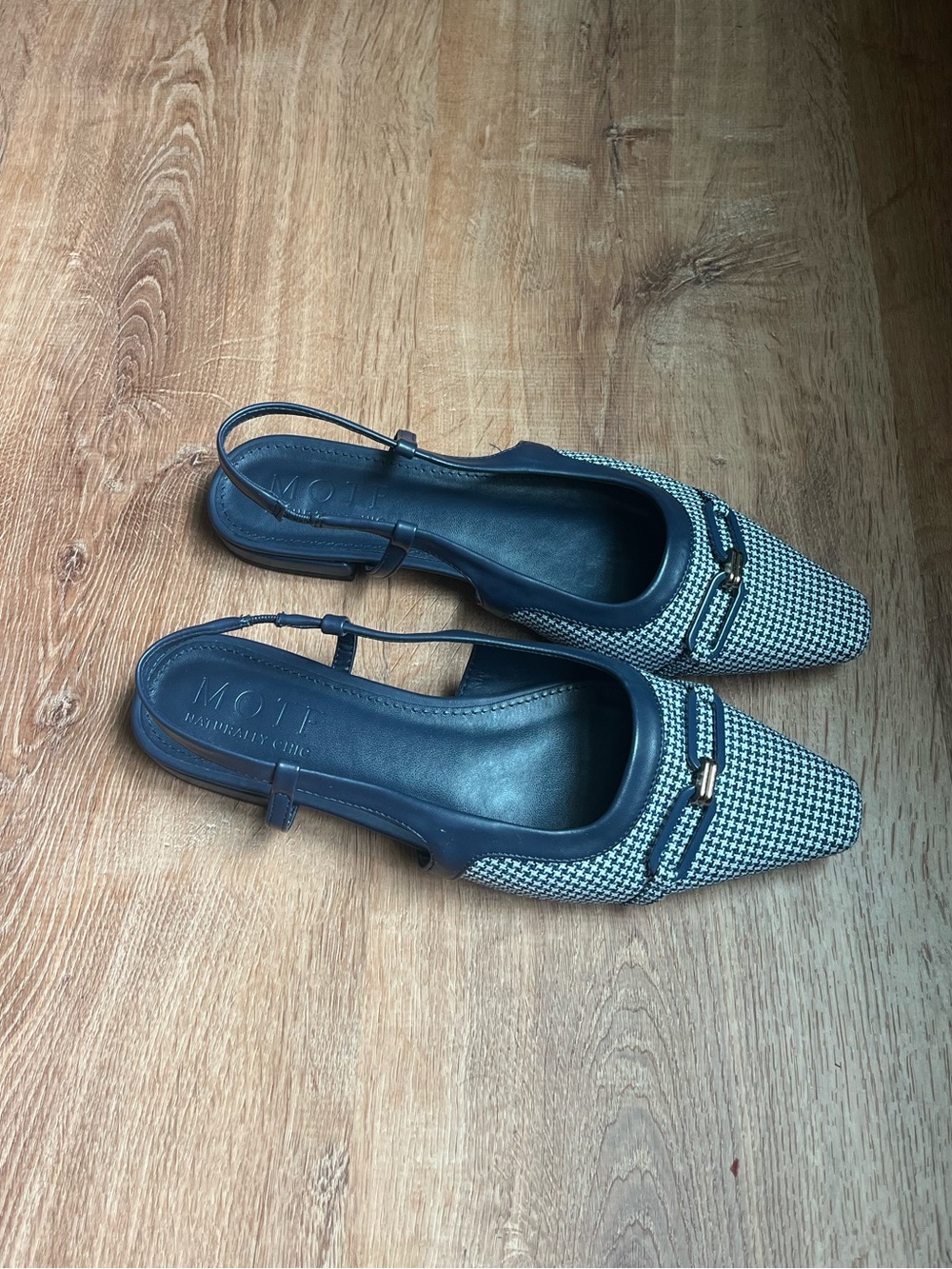 MOTF Navy and White Houndstooth Slingback Mules